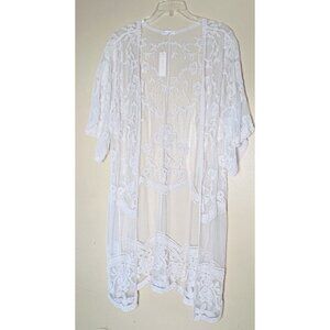 Lace Duster Kimono Butterfly Sleeves Floral Embroidered Sheer MEDIUM